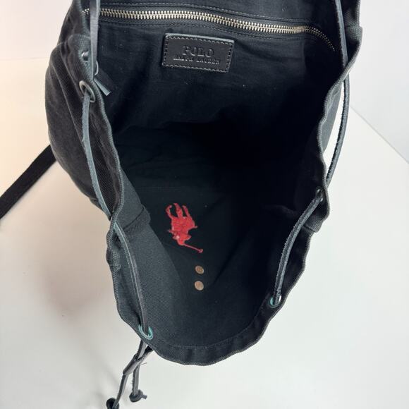 Vtg Polo Ralph Lauren Backpack Embroidered BigPony Logo Black Red Canvas Leather - Picture 10 of 11
